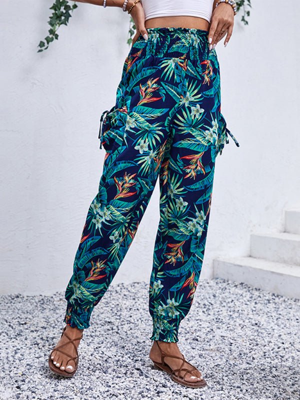 New style casual work pants pocket tropical print leggings trousers - Bottoms